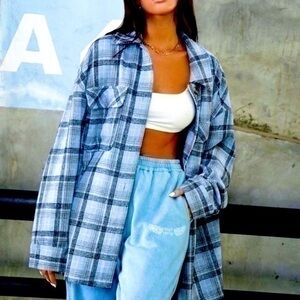 Motel Marcella plaid shirt oversized in blue and black check XS Barely Preloved